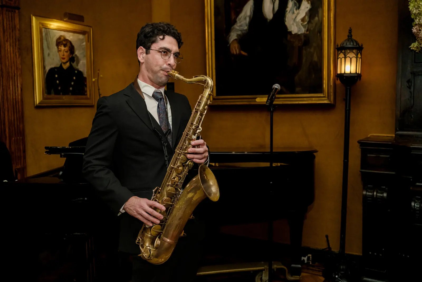 Jazz saxophonist performing at a private event