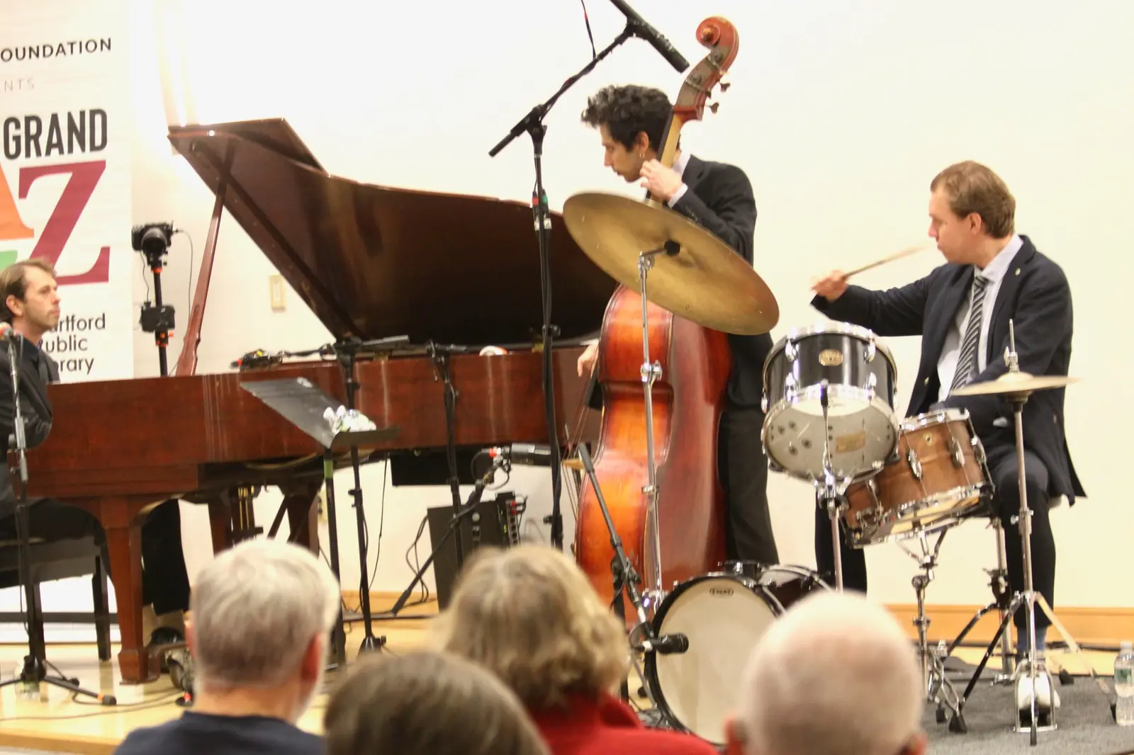 Jazz trio performing live in concert